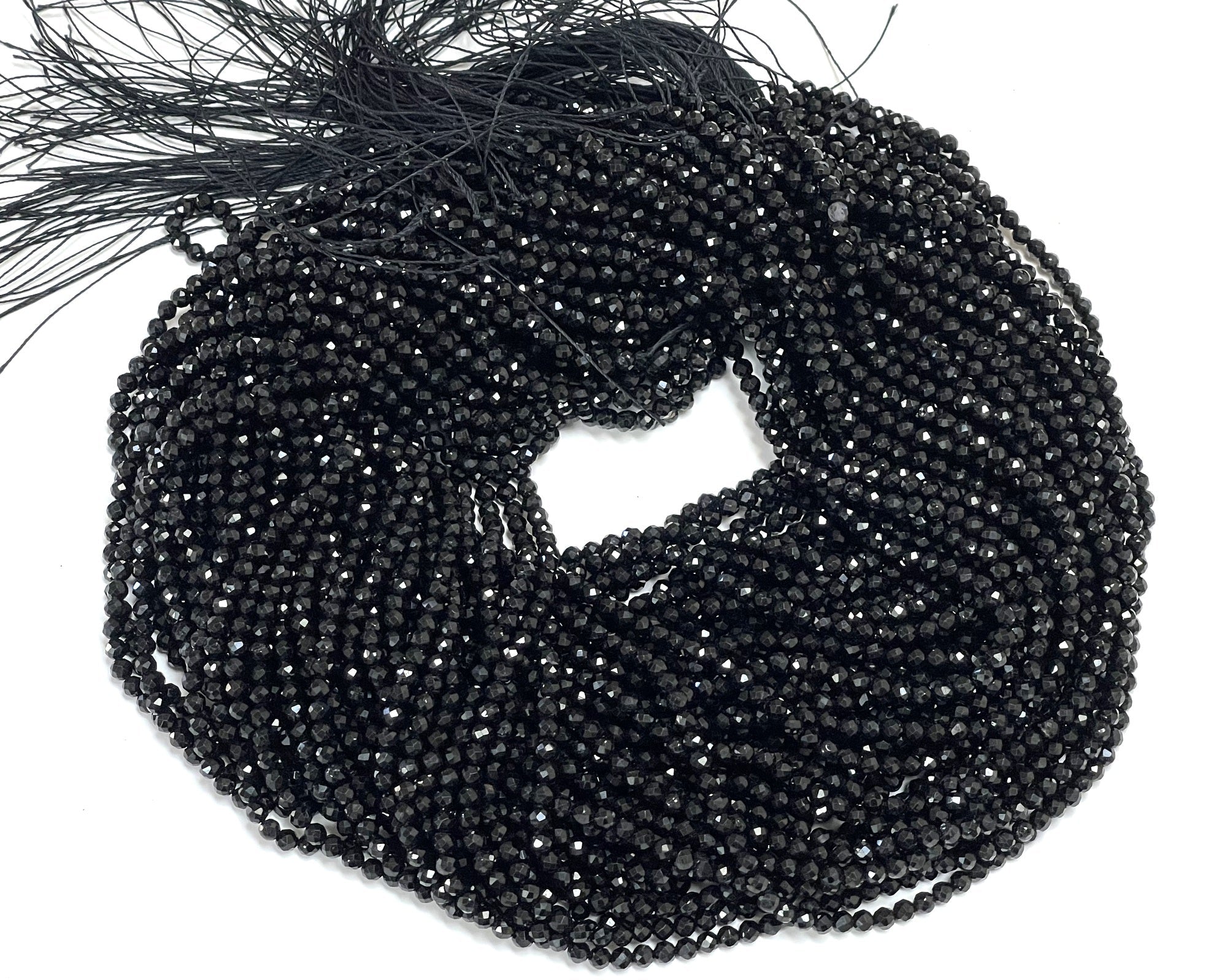 Black Tourmaline 3mm 4mm faceted round natural gemstone beads 15.5" strand - Oz Beads 