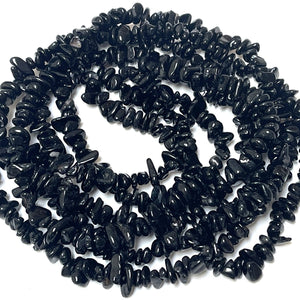 Black Tourmaline chip beads natural gemstone chips 33" strand - Oz Beads 