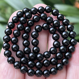 Black Tourmaline 6mm round natural gemstone beads 15.5" strand - Oz Beads 