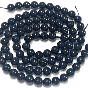 Black Tourmaline 8mm round natural gemstone beads 15.5" strand - Oz Beads 