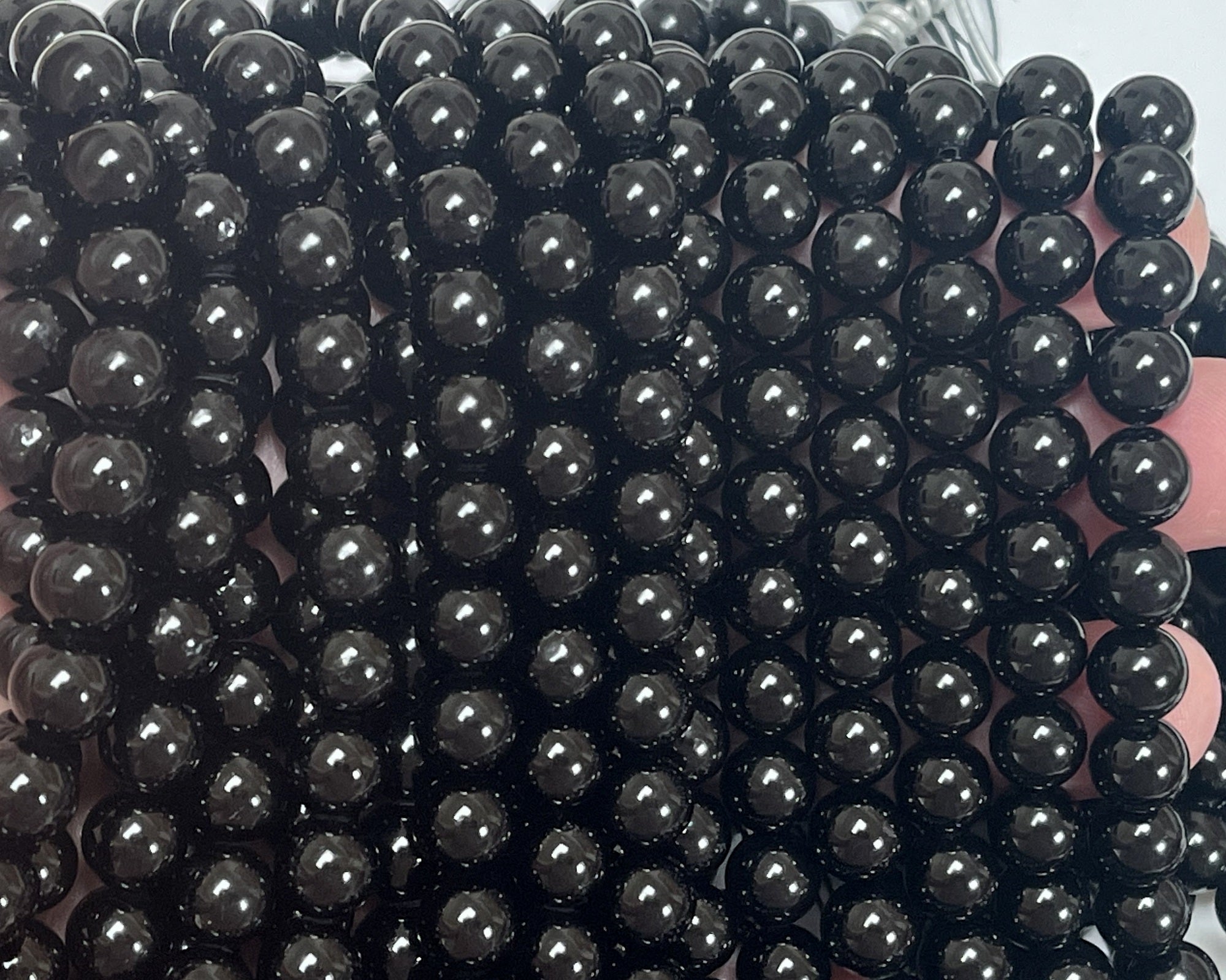 Black Tourmaline 8mm round natural gemstone beads 15.5" strand - Oz Beads 