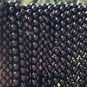 Black Tourmaline 8mm round natural gemstone beads 15.5" strand - Oz Beads 