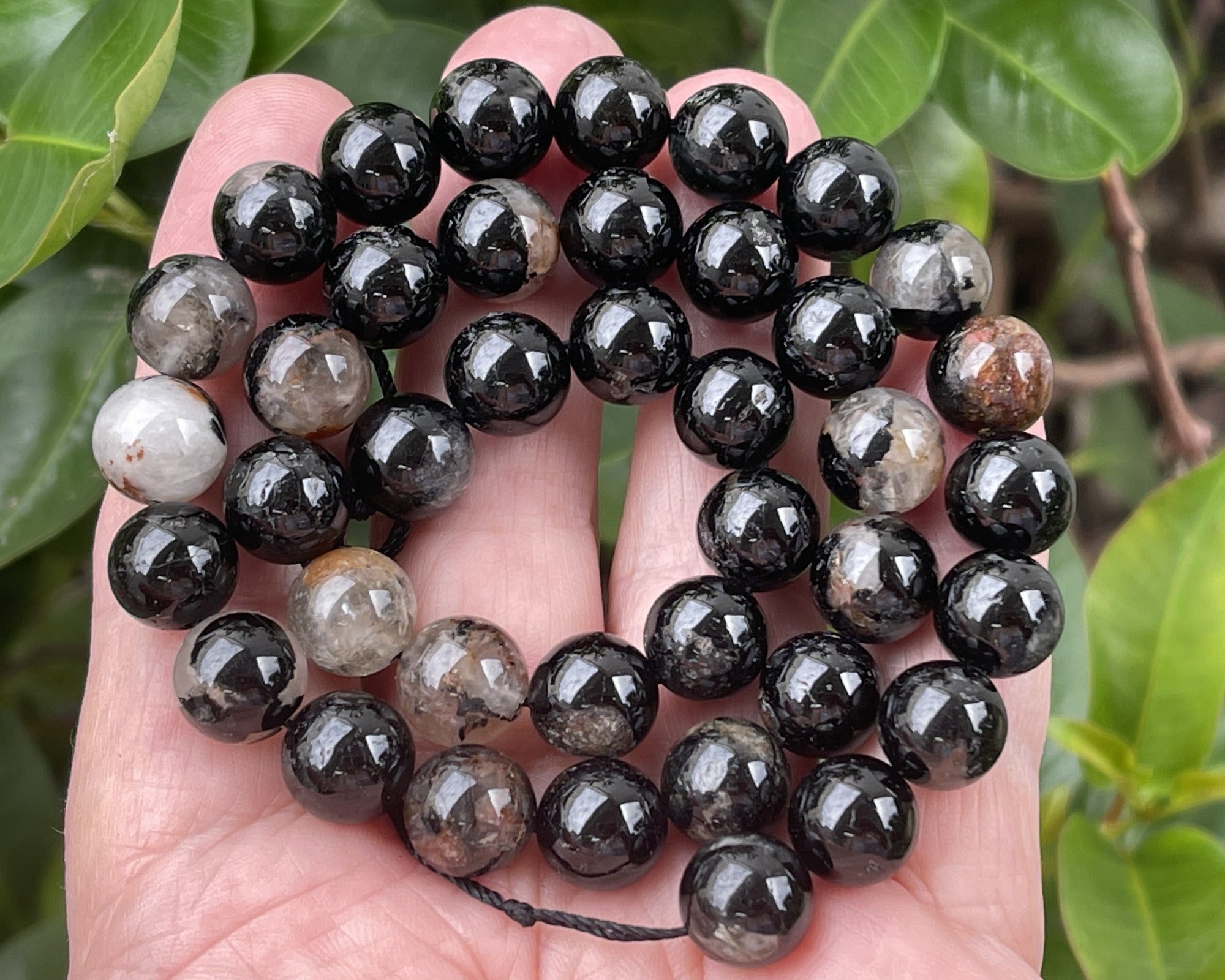 Black Tourmaline in Quartz and Iron Matrix 10mm round natural gemstone beads 15.5" strand - Oz Beads 