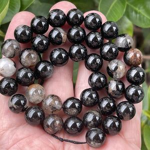 Black Tourmaline in Quartz and Iron Matrix 10mm round natural gemstone beads 15.5" strand - Oz Beads 