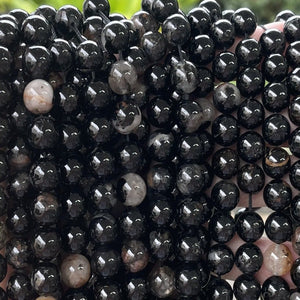 Black Tourmaline in Quartz and Iron Matrix 10mm round natural gemstone beads 15.5" strand - Oz Beads 