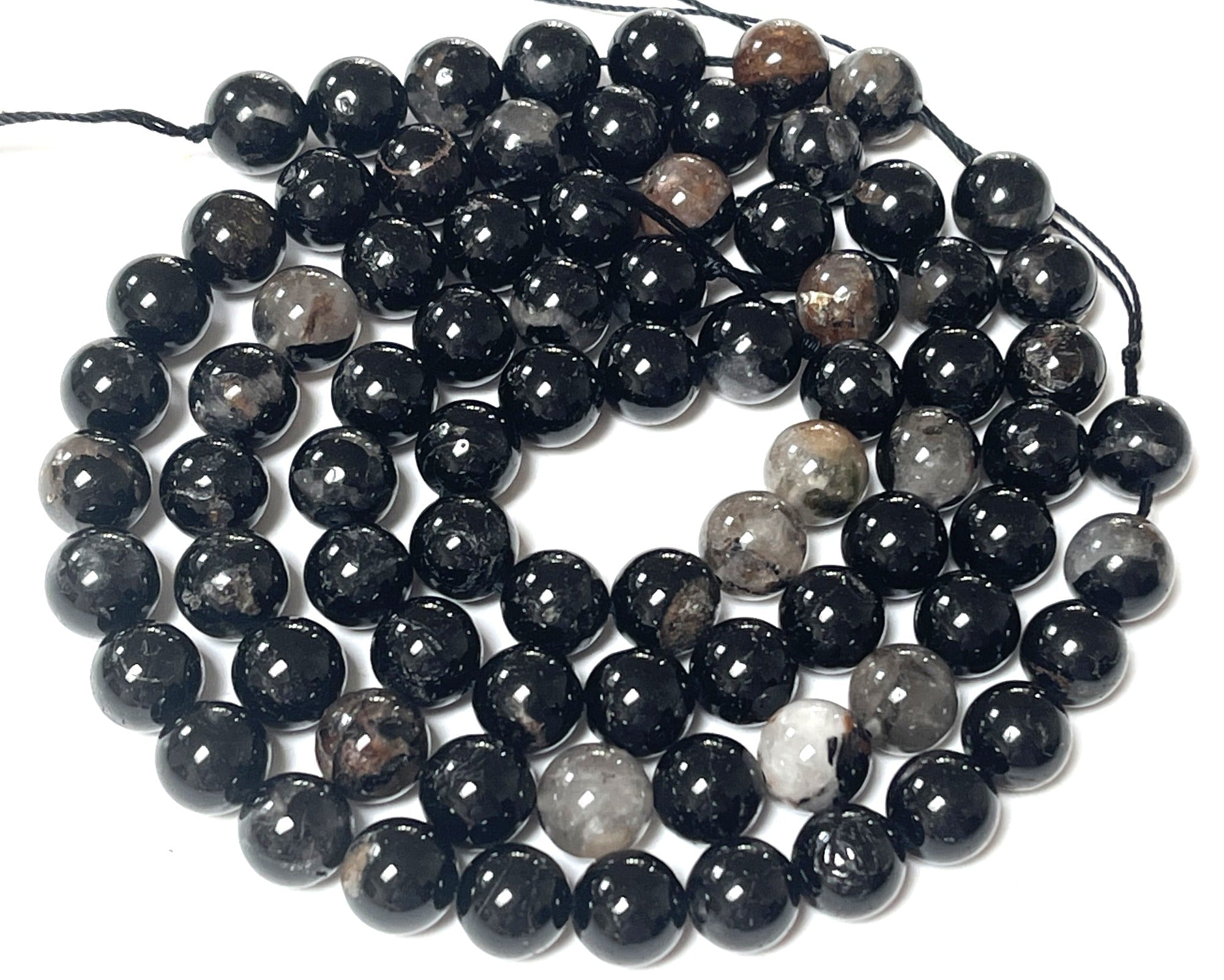 Black Tourmaline in Quartz and Iron Matrix 10mm round natural gemstone beads 15.5" strand - Oz Beads 
