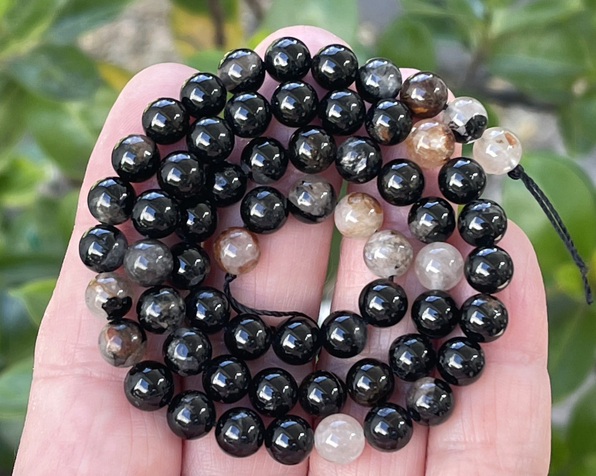 Black Tourmaline in Quartz and Iron Matrix 6mm round natural gemstone beads 15.5" strand