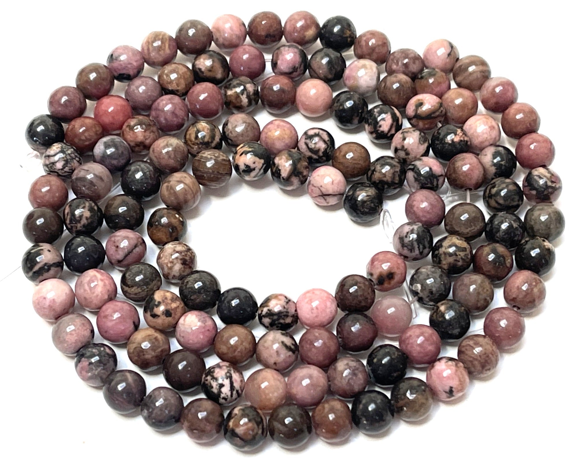 Black Veined Rhodonite 6mm round ball beads 15" strand - Oz Beads 