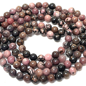 Black Veined Rhodonite 6mm round ball beads 15" strand - Oz Beads 