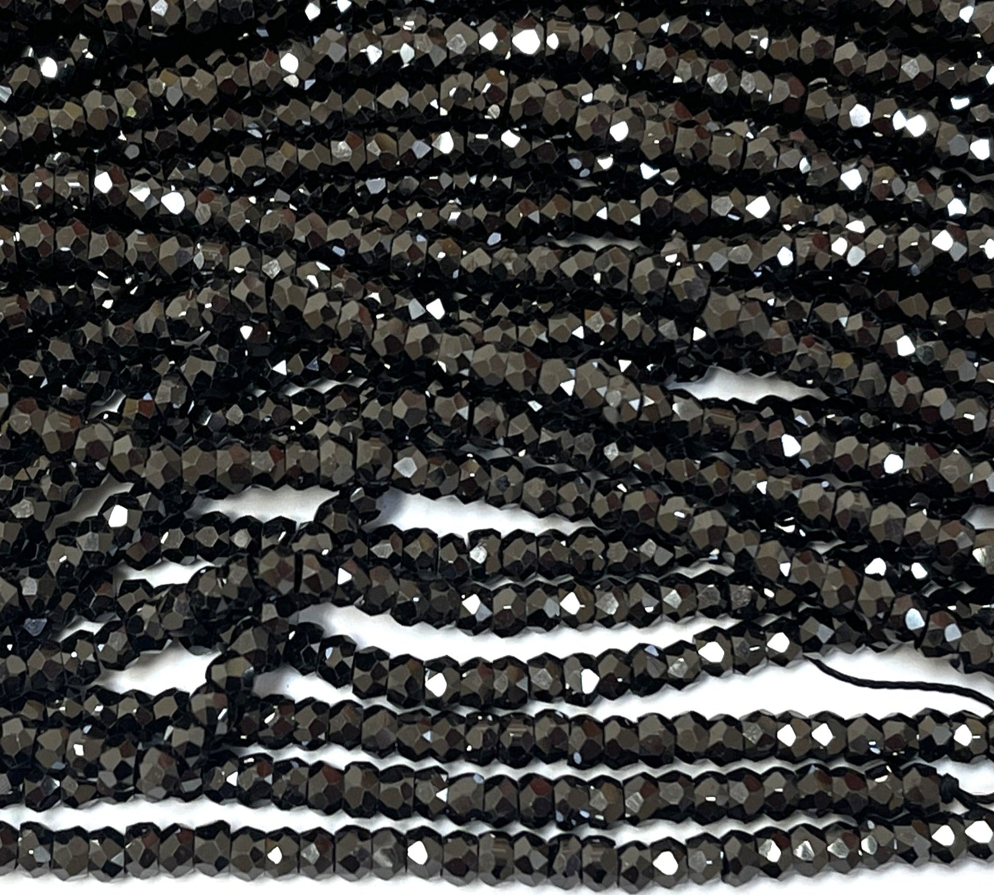 Black Zircon 3x2mm rondelle micro faceted sparkling CZ beads 15" strand - Oz Beads 