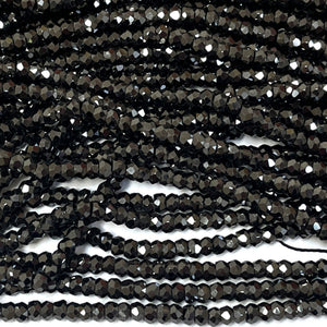 Black Zircon 3x2mm rondelle micro faceted sparkling CZ beads 15" strand - Oz Beads 