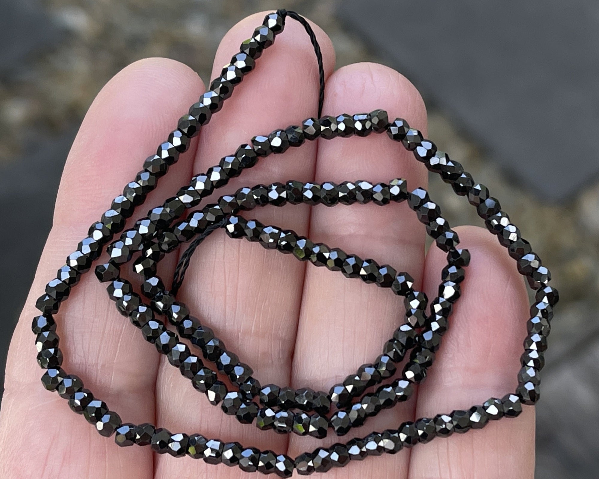 Black Zircon 3x2mm rondelle micro faceted sparkling CZ beads 15" strand - Oz Beads 