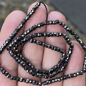 Black Zircon 3x2mm rondelle micro faceted sparkling CZ beads 15" strand - Oz Beads 