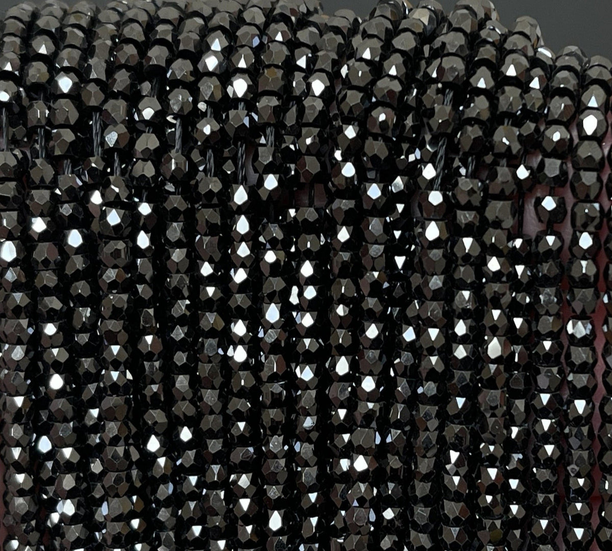 Black Zircon 3x2mm rondelle micro faceted sparkling CZ beads 15" strand - Oz Beads 