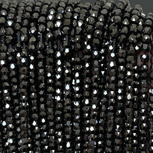Black Zircon 3x2mm rondelle micro faceted sparkling CZ beads 15" strand - Oz Beads 