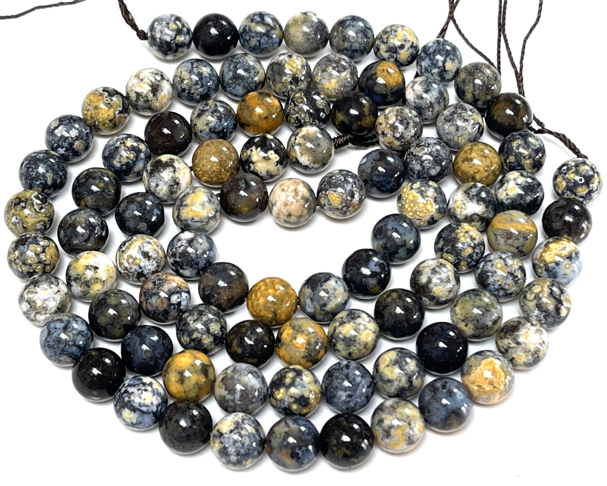 Blue Ocean Agate 8mm round natural gemstone beads 15.5" strand - Oz Beads 