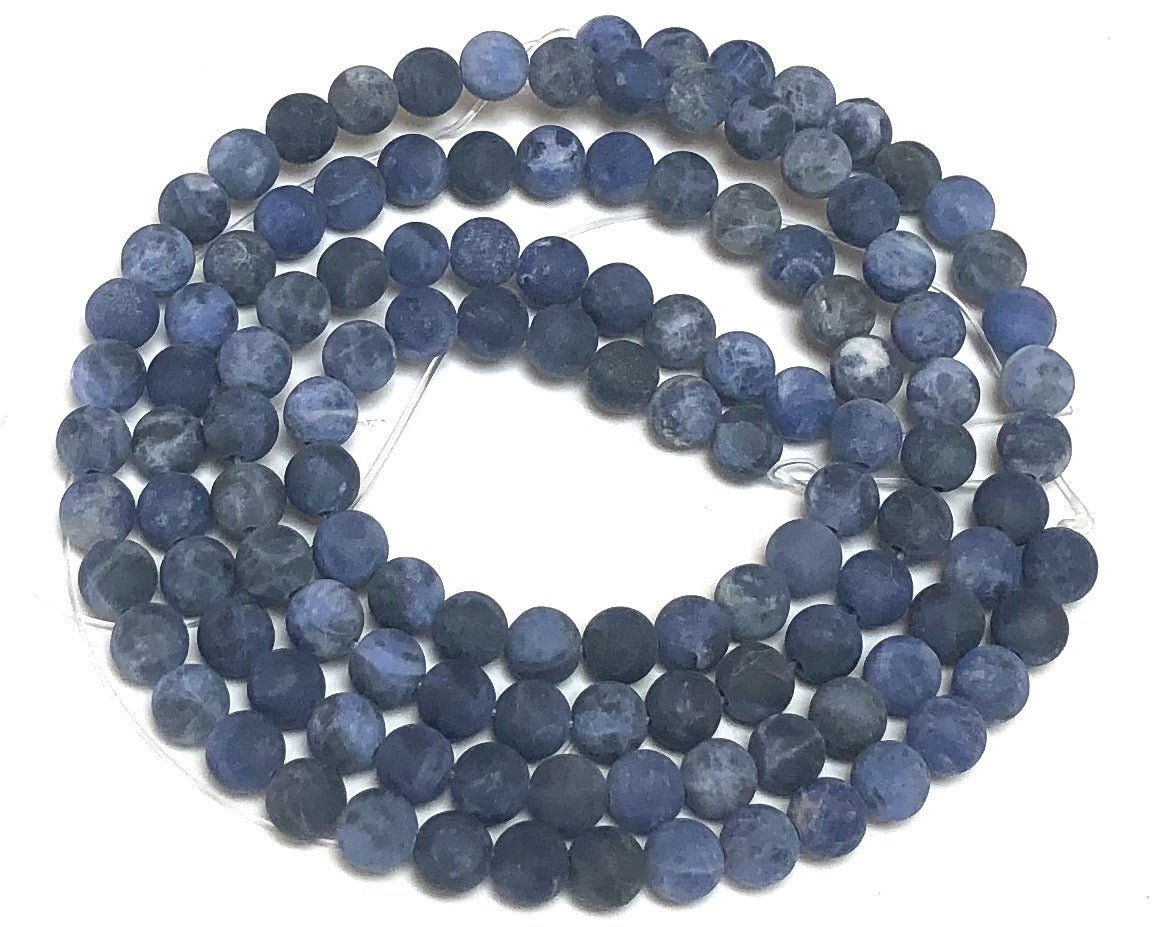 Blue Sodalite 6mm round matte natural gemstone beads 15" strand - Oz Beads 