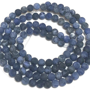 Blue Sodalite 6mm round matte natural gemstone beads 15" strand - Oz Beads 
