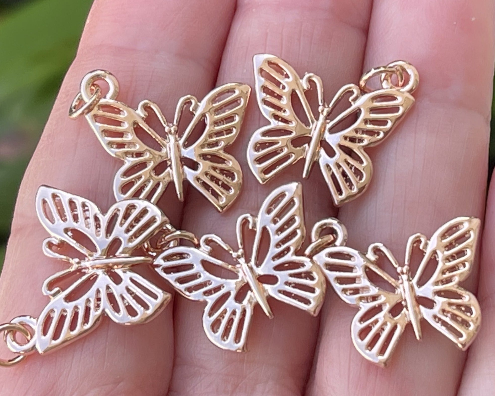 Butterfly charm 18x19mm 14K Rose Gold plated metal alloy pendant - Oz Beads 