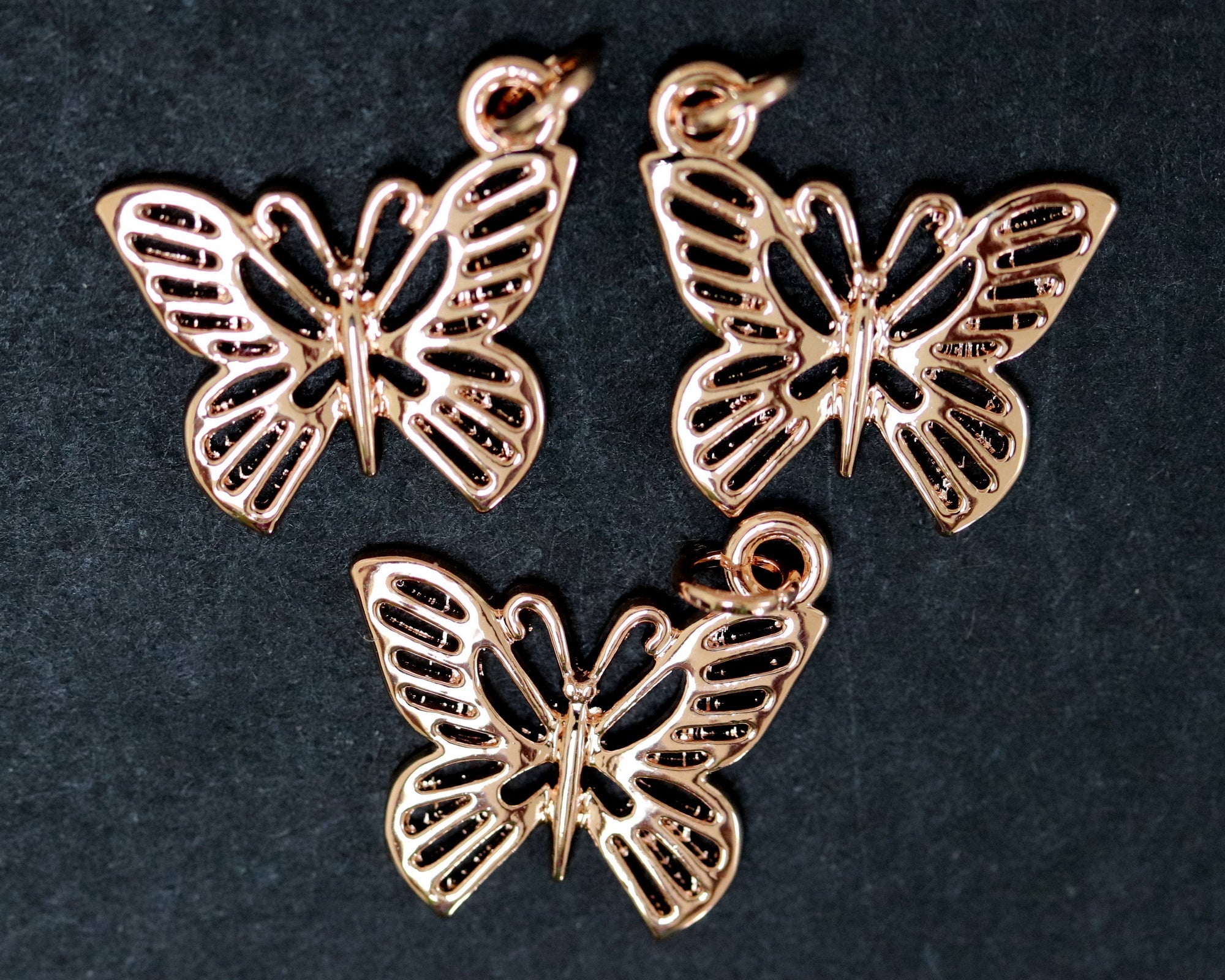 Butterfly charm 18x19mm 14K Rose Gold plated metal alloy pendant - Oz Beads 