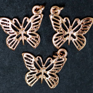 Butterfly charm 18x19mm 14K Rose Gold plated metal alloy pendant - Oz Beads 