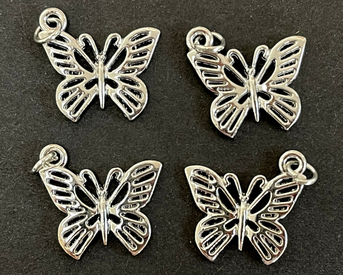 Butterfly charm 18x19mm platinum silver plated metal alloy pendant - Oz Beads 