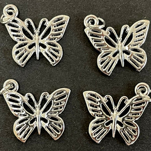Butterfly charm 18x19mm platinum silver plated metal alloy pendant - Oz Beads 