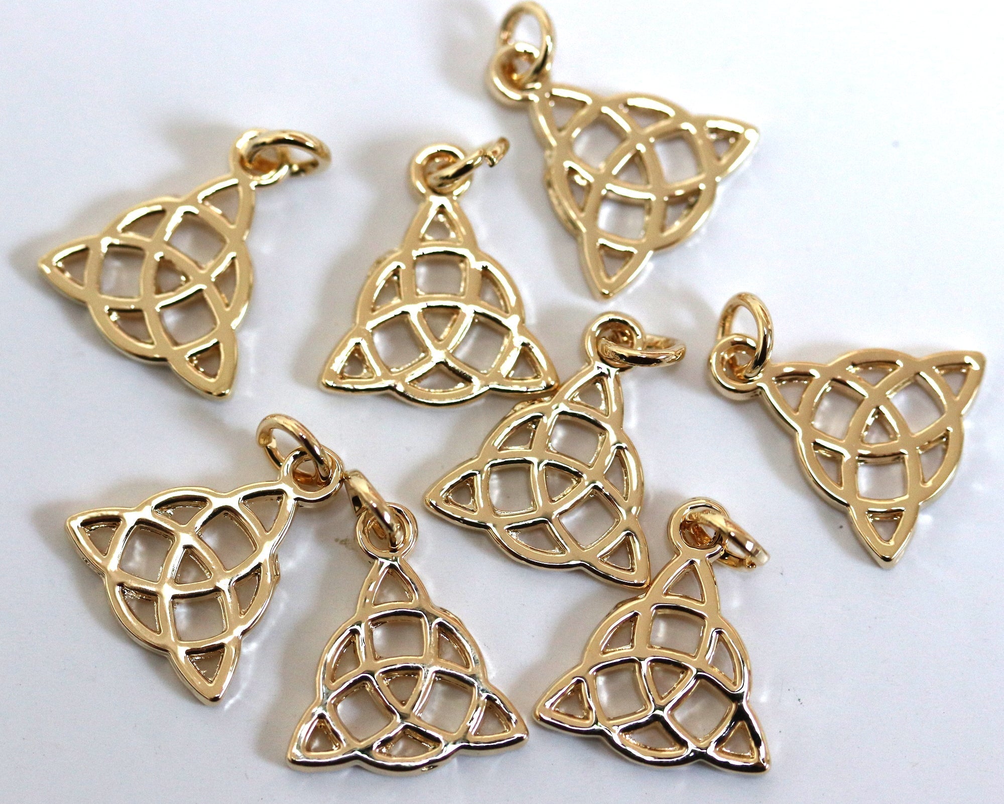 Celtic Trinity Knot charm 16x14mm 14K Gold plated metal alloy pendant - Oz Beads 