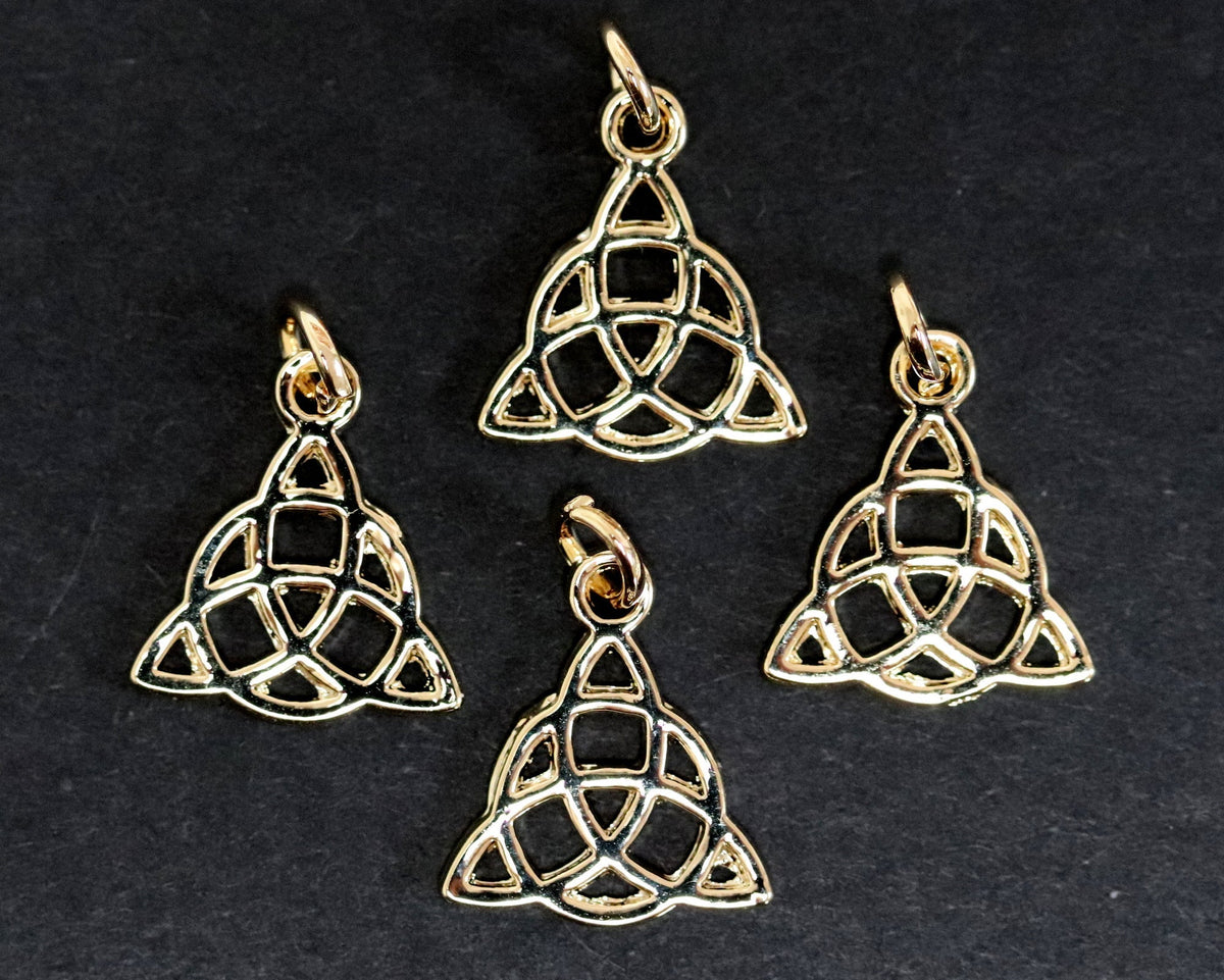Celtic Trinity Knot charm 16x14mm 14K Gold plated metal alloy pendant - Oz Beads 