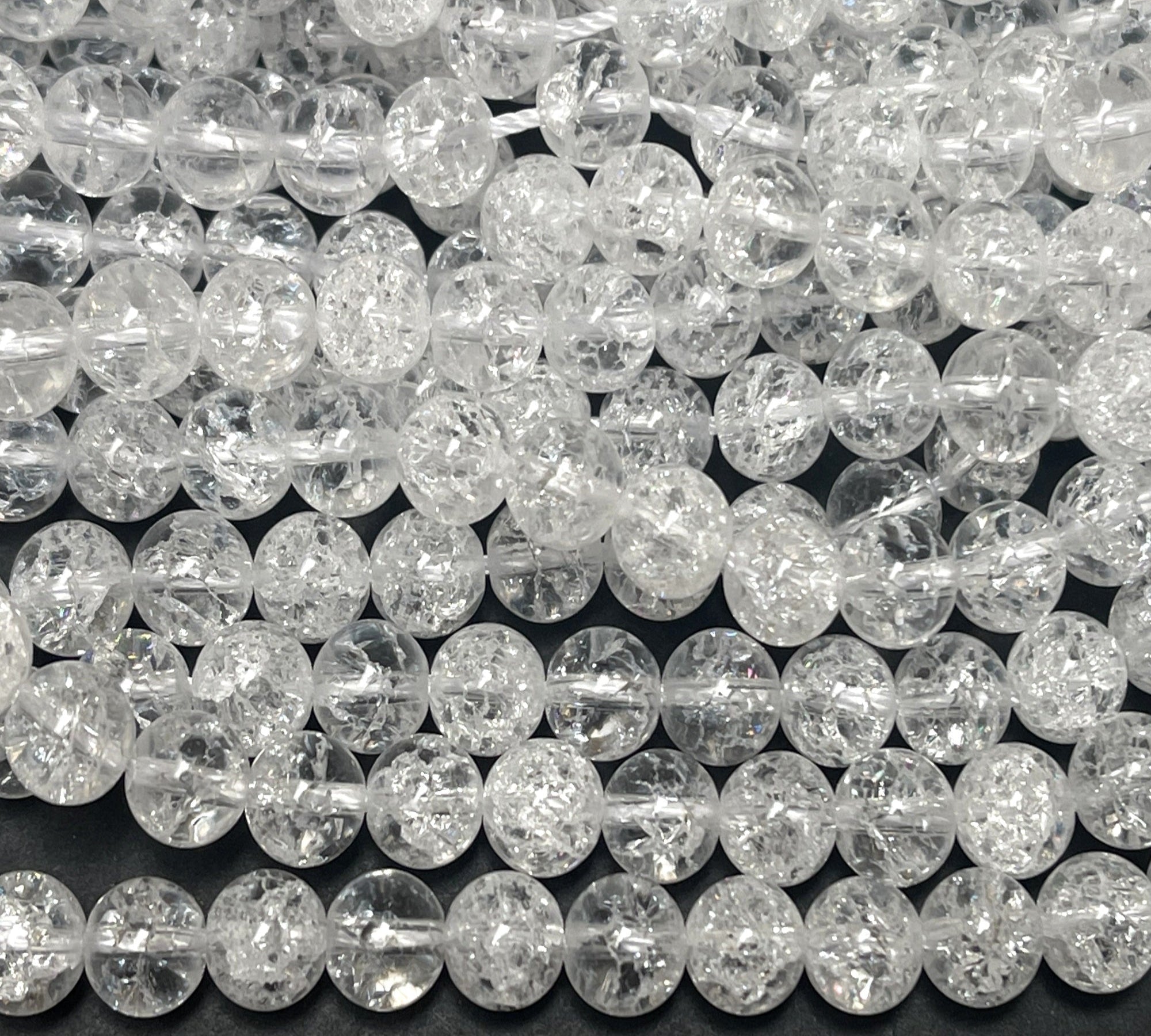 Cracked Quartz 6mm round natural rock crystal beads 15" strand - Oz Beads 