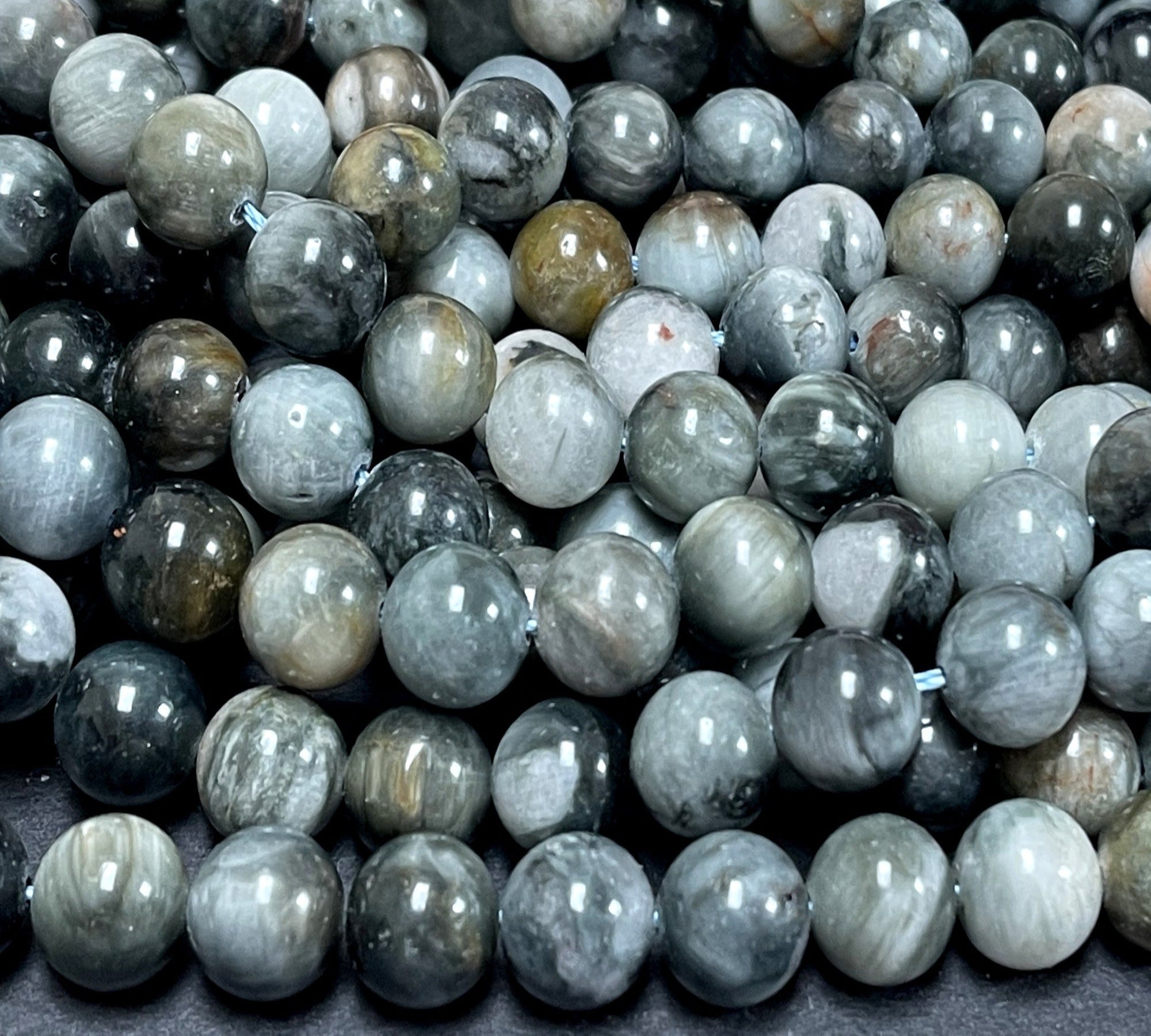 Eagle Eye 10mm round natural gemstone beads 15.5" strand - Oz Beads 