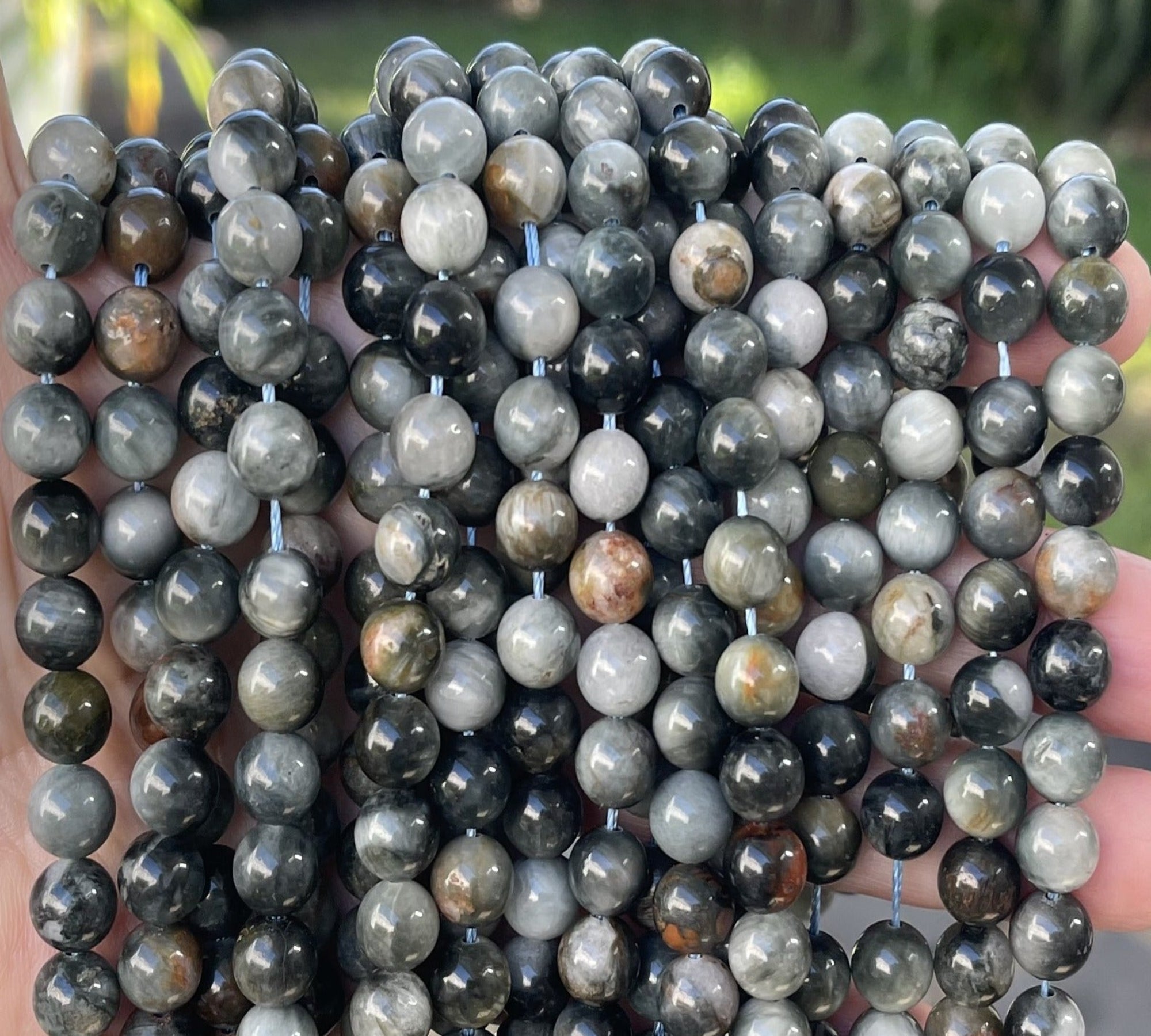 Eagle Eye 8mm round natural gemstone beads 15.5" strand - Oz Beads 