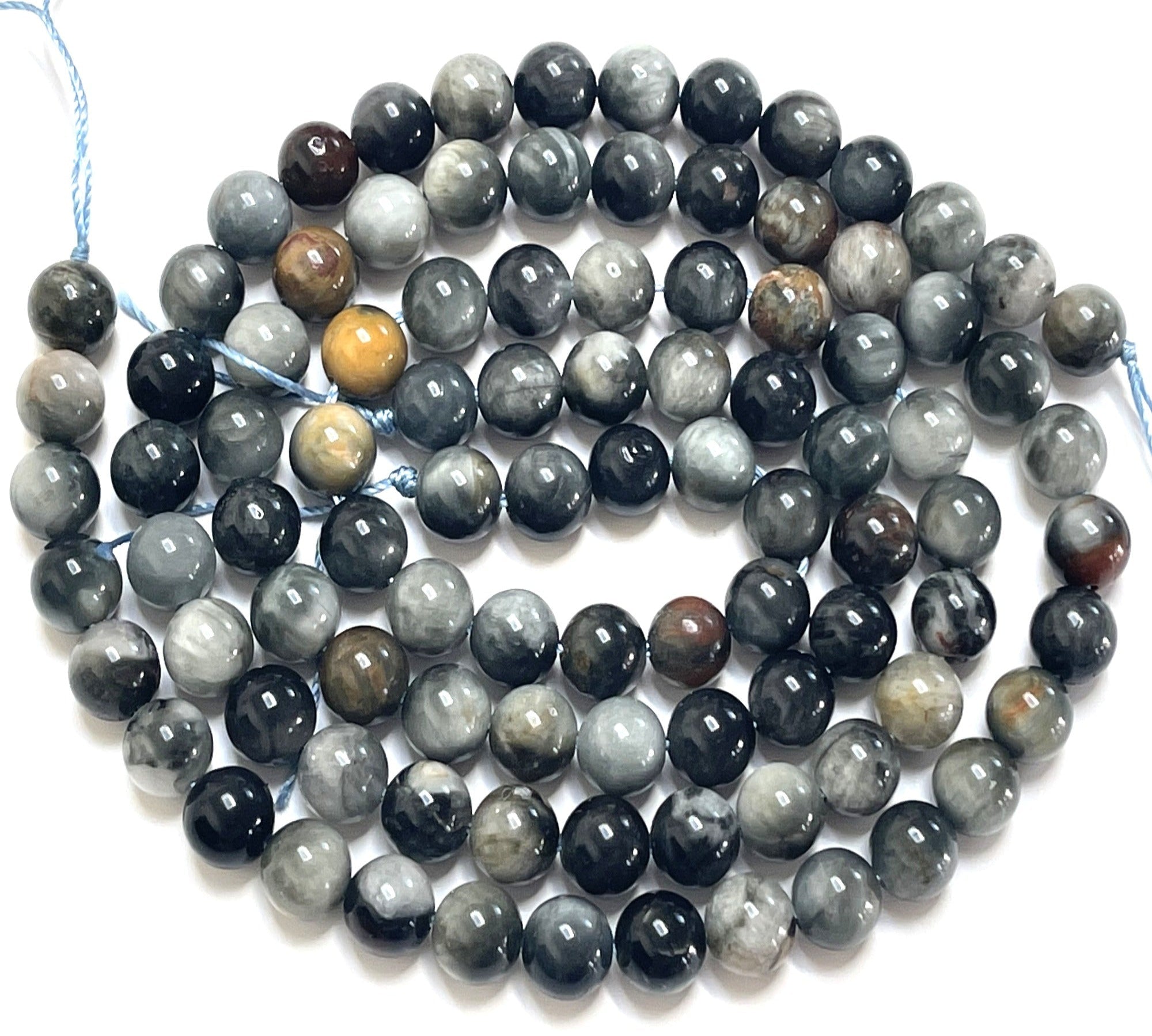 Eagle Eye 8mm round natural gemstone beads 15.5" strand - Oz Beads 
