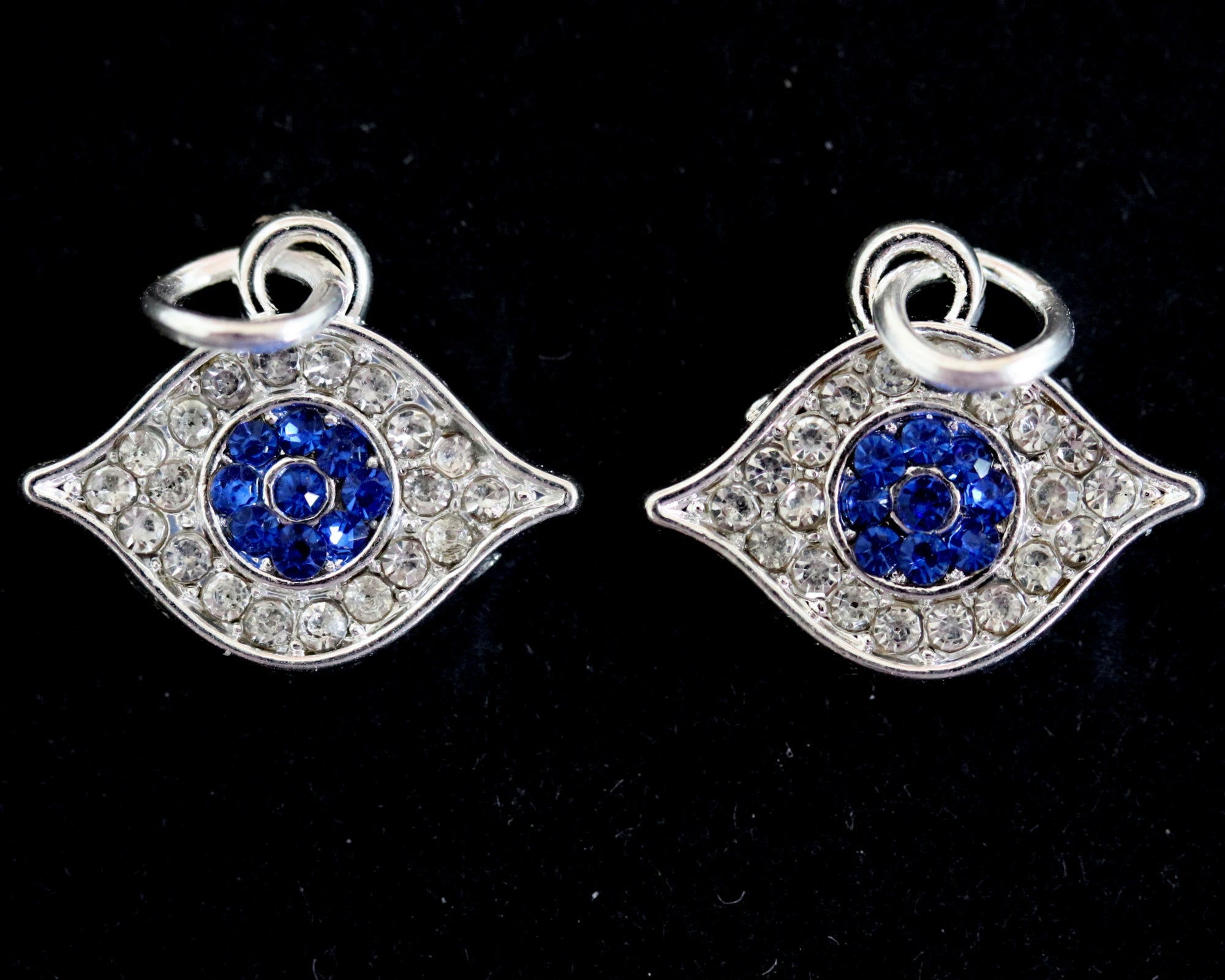 Evil Eye charm 14x17mm sparkly silver plated pave crystal with Rhinestones - Oz Beads 