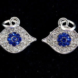 Evil Eye charm 14x17mm sparkly silver plated pave crystal with Rhinestones - Oz Beads 