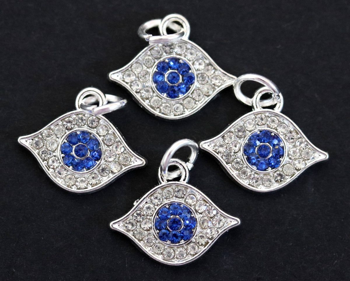 Evil Eye charm 14x17mm sparkly silver plated pave crystal with Rhinestones - Oz Beads 