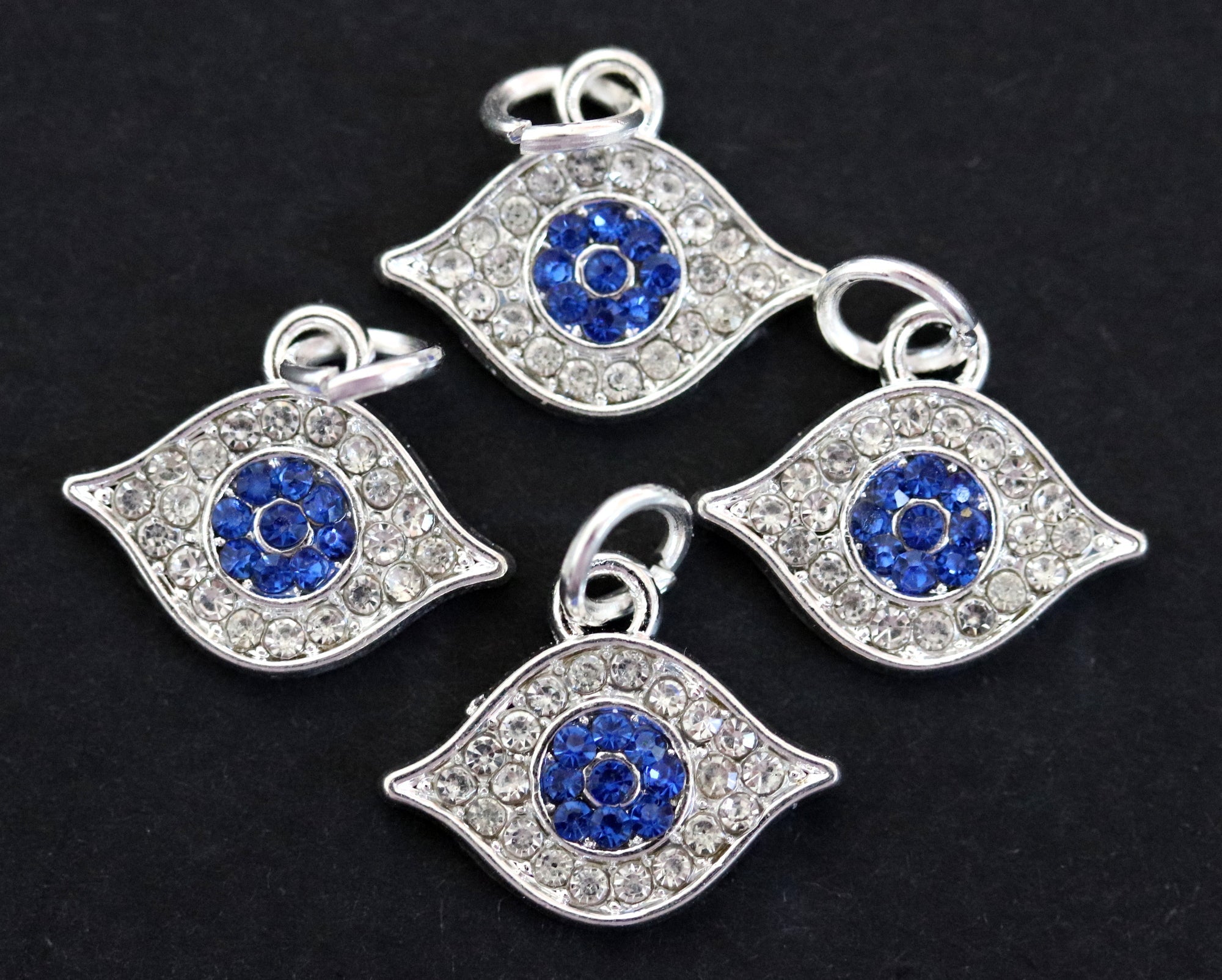 Evil Eye charm 14x17mm sparkly silver plated pave crystal with Rhinestones - Oz Beads 