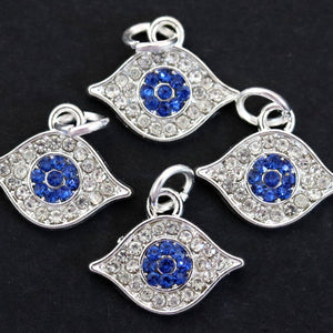 Evil Eye charm 14x17mm sparkly silver plated pave crystal with Rhinestones - Oz Beads 