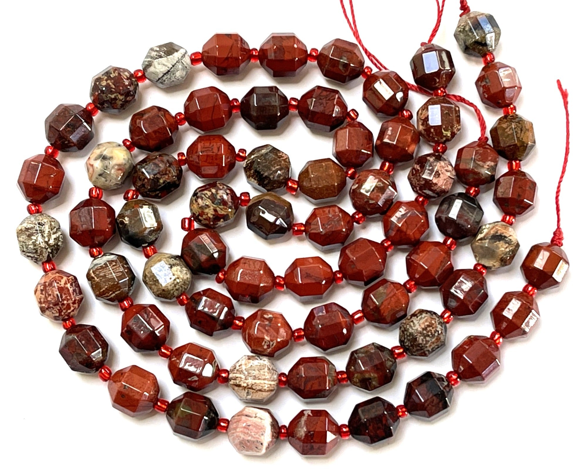 Fire Poppy Jasper faceted 9x10mm energy prism beads 15" strand - Oz Beads 