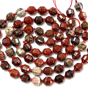 Fire Poppy Jasper faceted 9x10mm energy prism beads 15" strand - Oz Beads 
