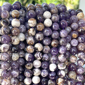 Flower Amethyst 10mm round natural gemstone beads 15.5" strand - Oz Beads 