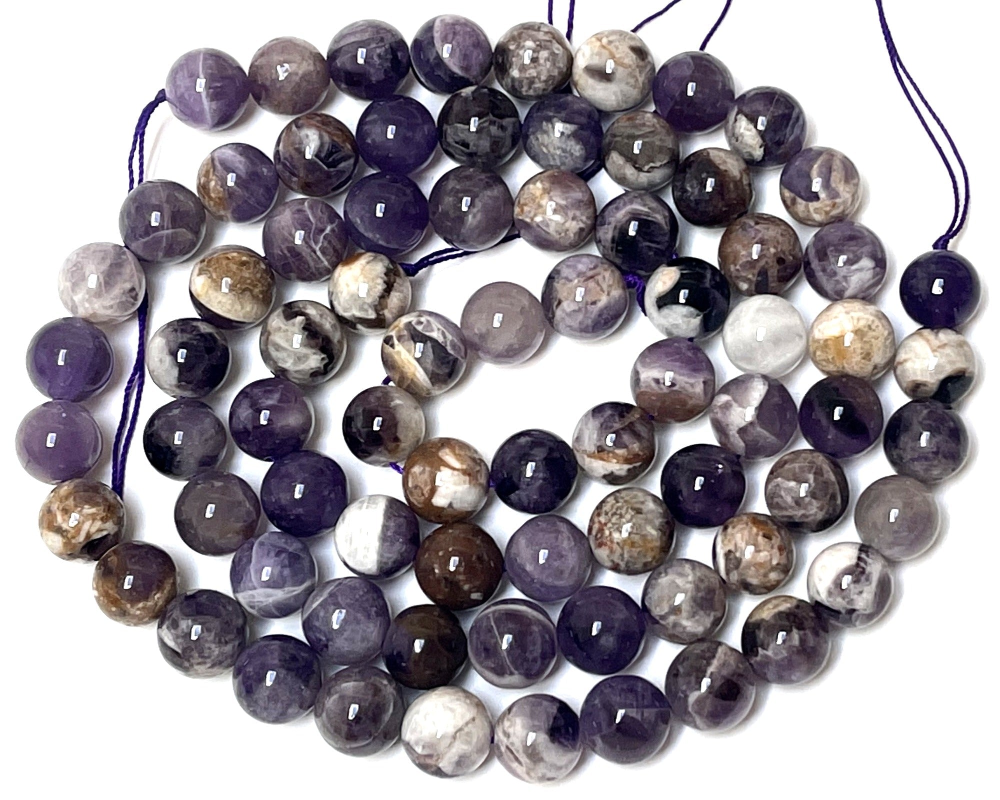 Flower Amethyst 10mm round natural gemstone beads 15.5" strand - Oz Beads 