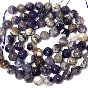 Flower Amethyst 10mm round natural gemstone beads 15.5" strand - Oz Beads 