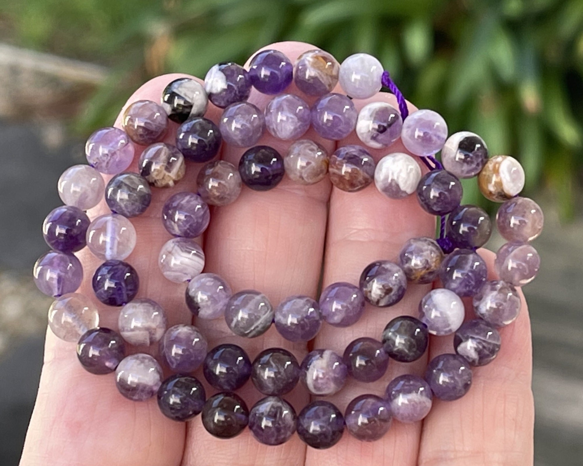 Flower Amethyst 6mm round natural gemstone beads 15.5" strand - Oz Beads 