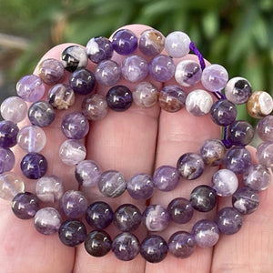 Flower Amethyst 6mm round natural gemstone beads 15.5" strand - Oz Beads 