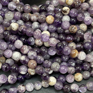 Flower Amethyst 6mm round natural gemstone beads 15.5" strand - Oz Beads 