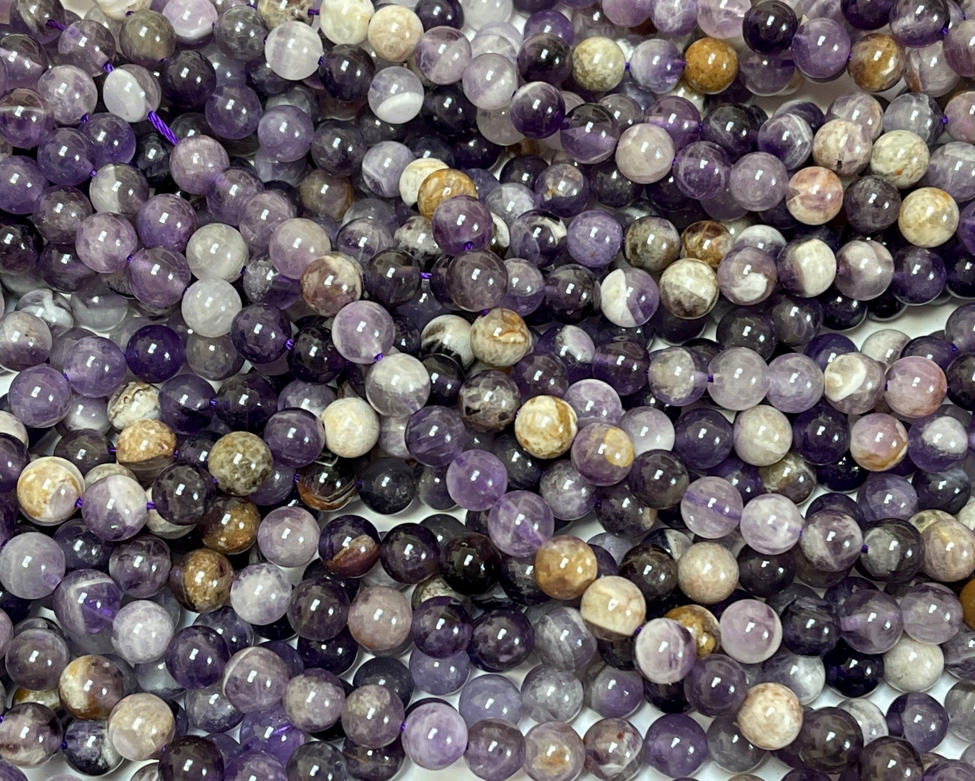 Flower Amethyst 6mm round natural gemstone beads 15.5" strand - Oz Beads 