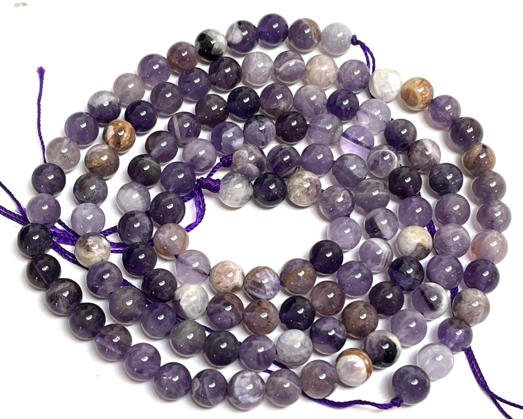 Flower Amethyst 6mm round natural gemstone beads 15.5" strand - Oz Beads 