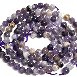 Flower Amethyst 6mm round natural gemstone beads 15.5" strand - Oz Beads 