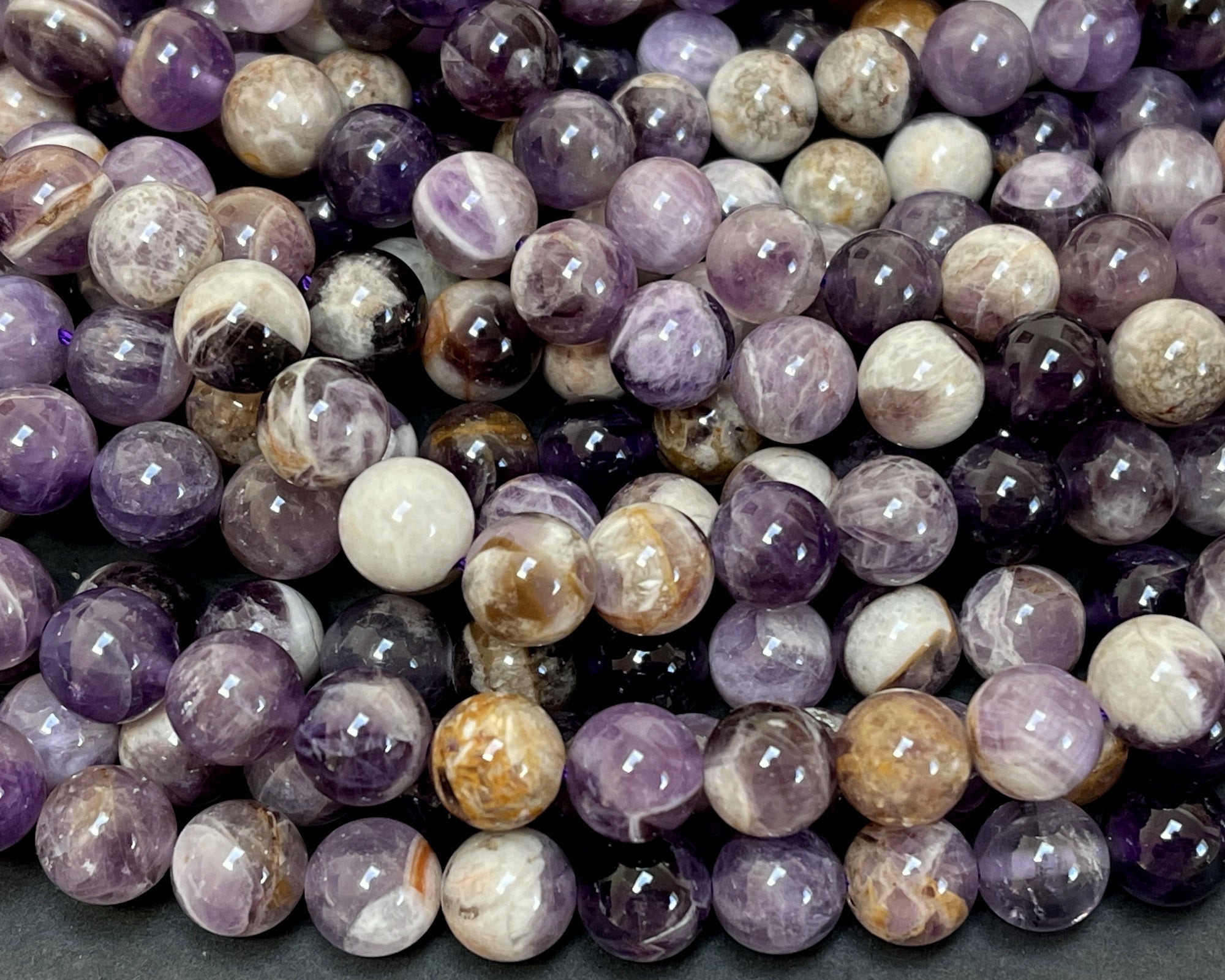 Flower Amethyst 8mm round natural gemstone beads 15.5" strand - Oz Beads 